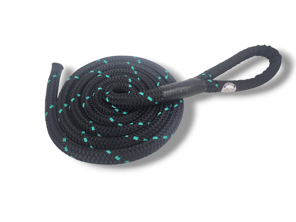 USA Rope 1" double braided polyester dead eye sling, black with teal markers, for industrial use